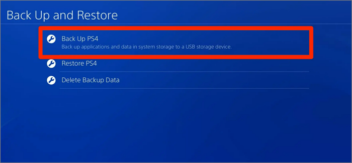 a screenshot of PS4: click on the "Backup PS4" option.