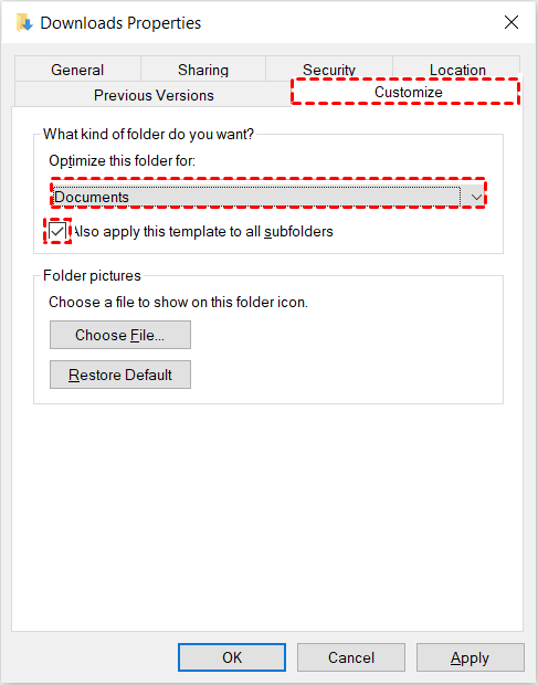 the screenshot of change properties settings