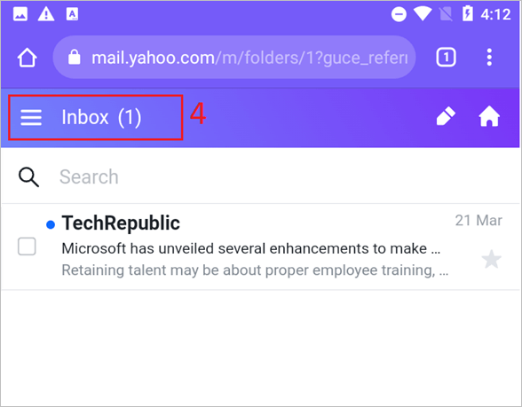 inbox icon on Yahoo
