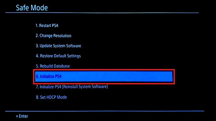 a screenshot of PS4: Click "Initialize PS4" from the menu.